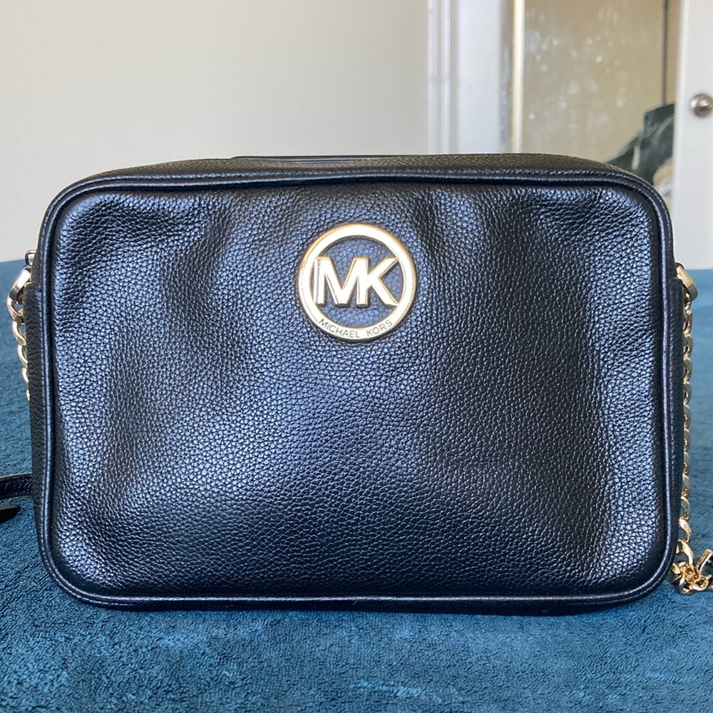 Michael Kors Black Fulton Large Pebbled Leather Crossbody Bag